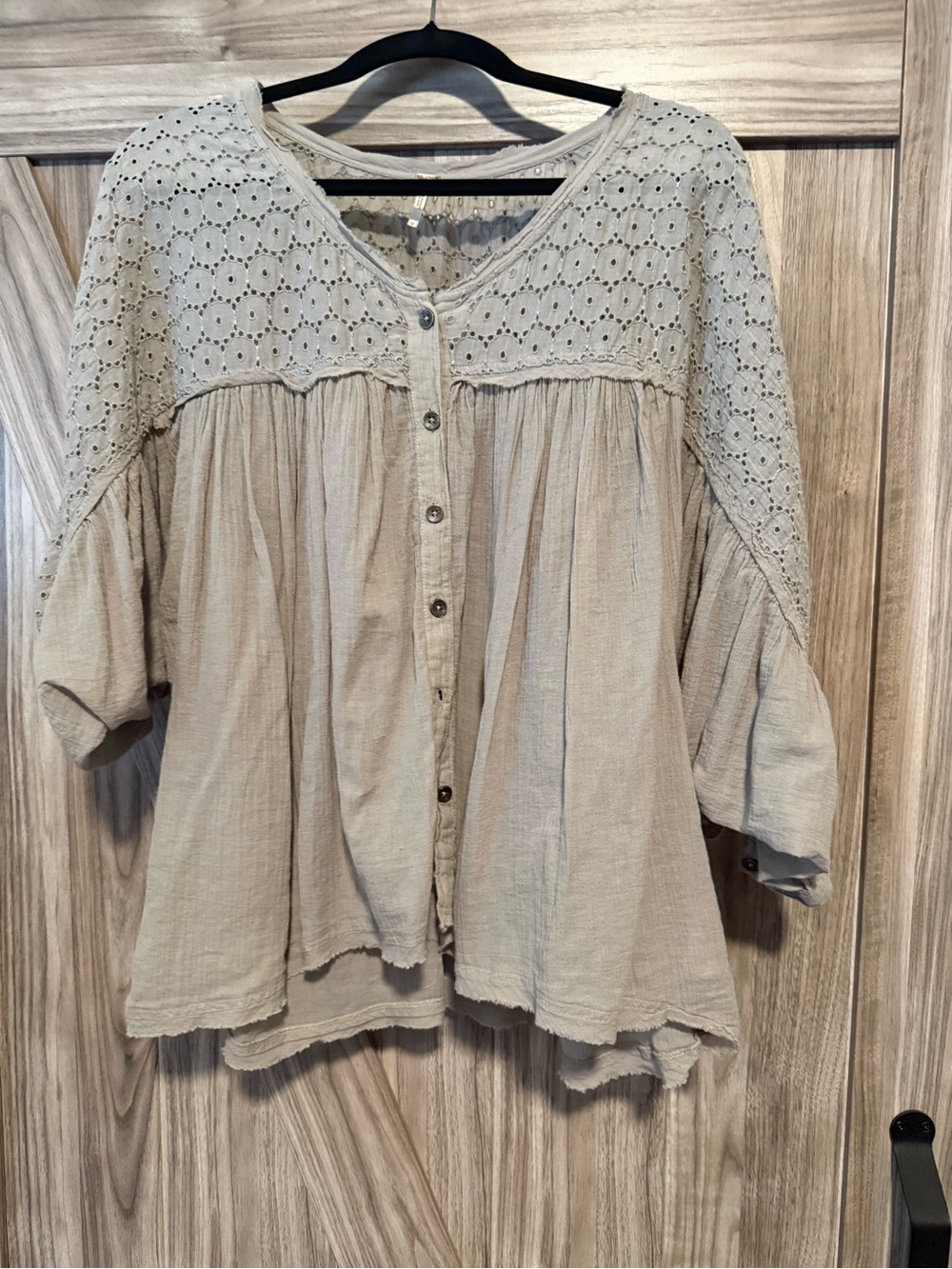 Free People Boho Button-Front Lace Yoke Blouse